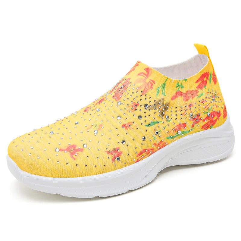 Dame elastiske slip-on sneakers med glitrende detaljer og blomstret design Stilla