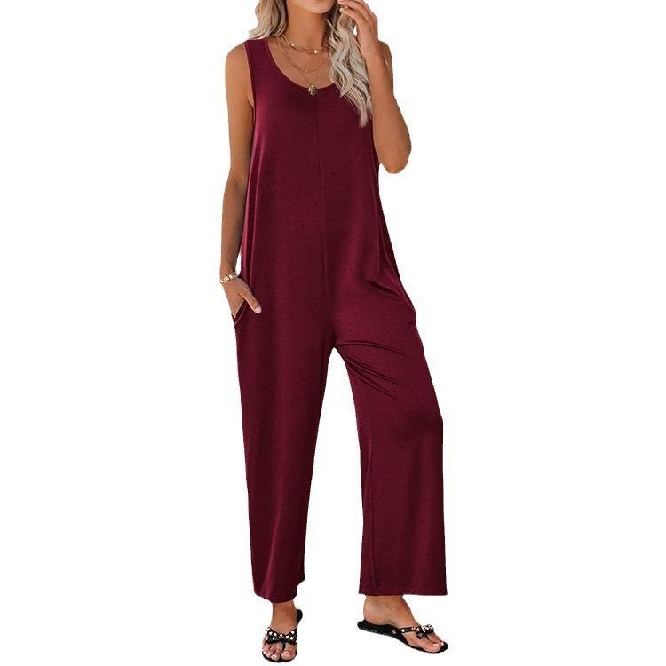 Dame afslappet jumpsuit med praktiske lommer og vidt skåret ben Stilla