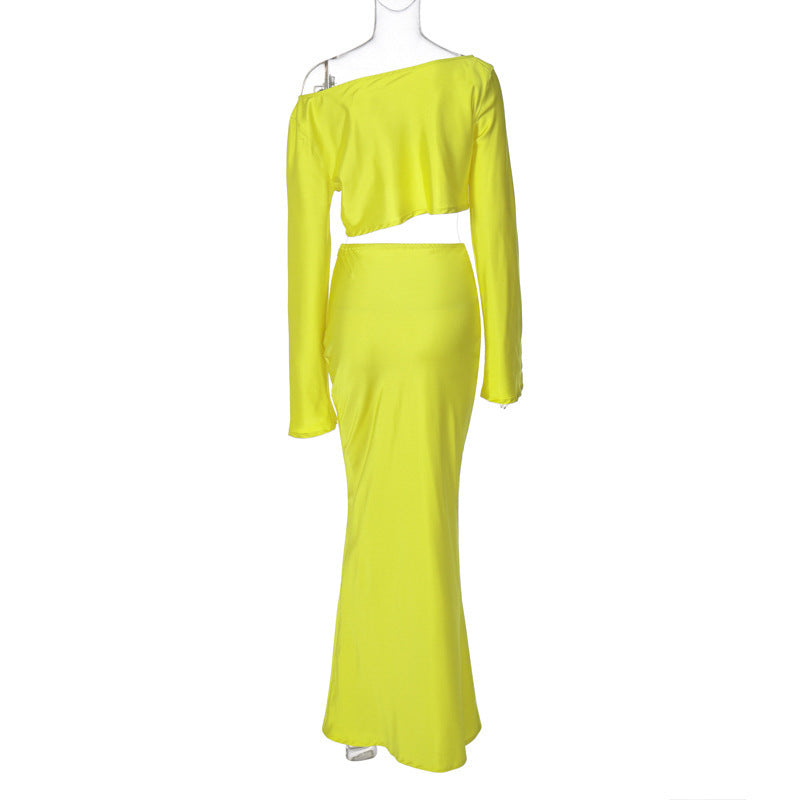 Dame Crop-Top og Nederdel Sæt i elegant Satin-stil Stilla