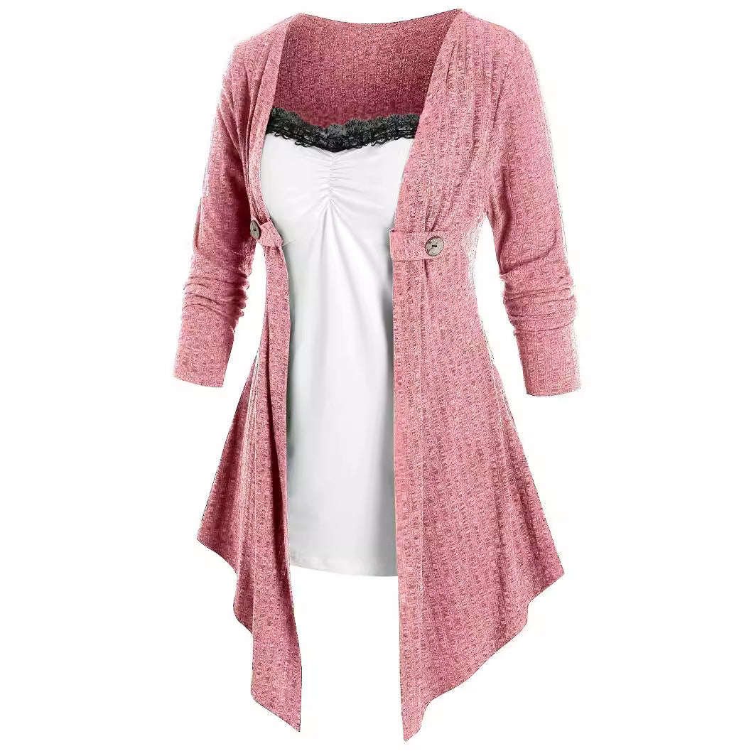 Dame Åben Strikjakke med asymmetrisk søm og knapdetalje Stilla