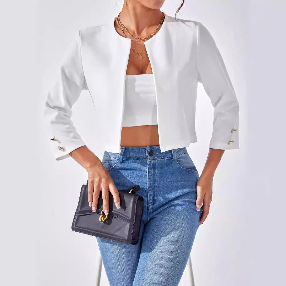 Dame afslappet kort blazer med struktureret stof Stilla