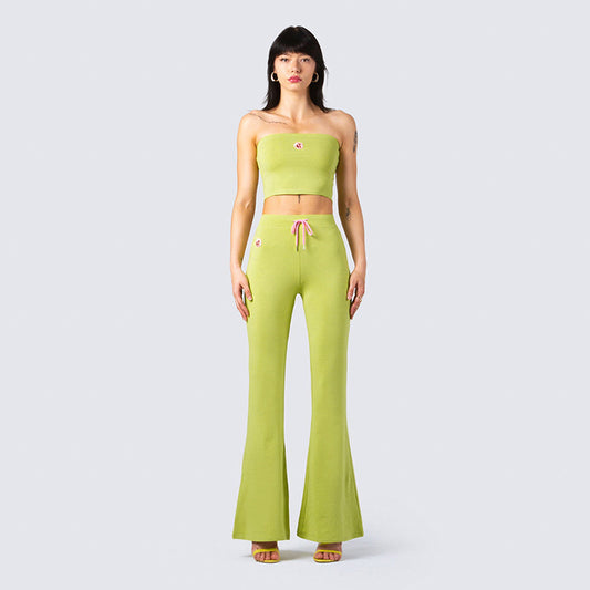 Dame Crop-Top og Flared-High-Waist-Bukser Sæt med elastisk materiale Stilla
