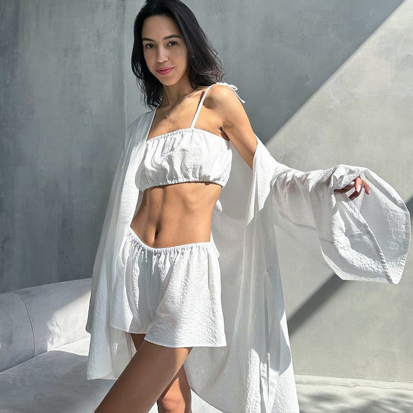 Dame elegant Kimono-kåbe med bred ærme og taljebælte Stilla