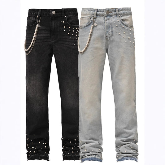 Dame Designer-Denim-Jeans med perleudsmykning Stilla