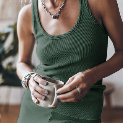 Dame Sporty Rib Sæt med afslappet Overdel og Shorts Stilla