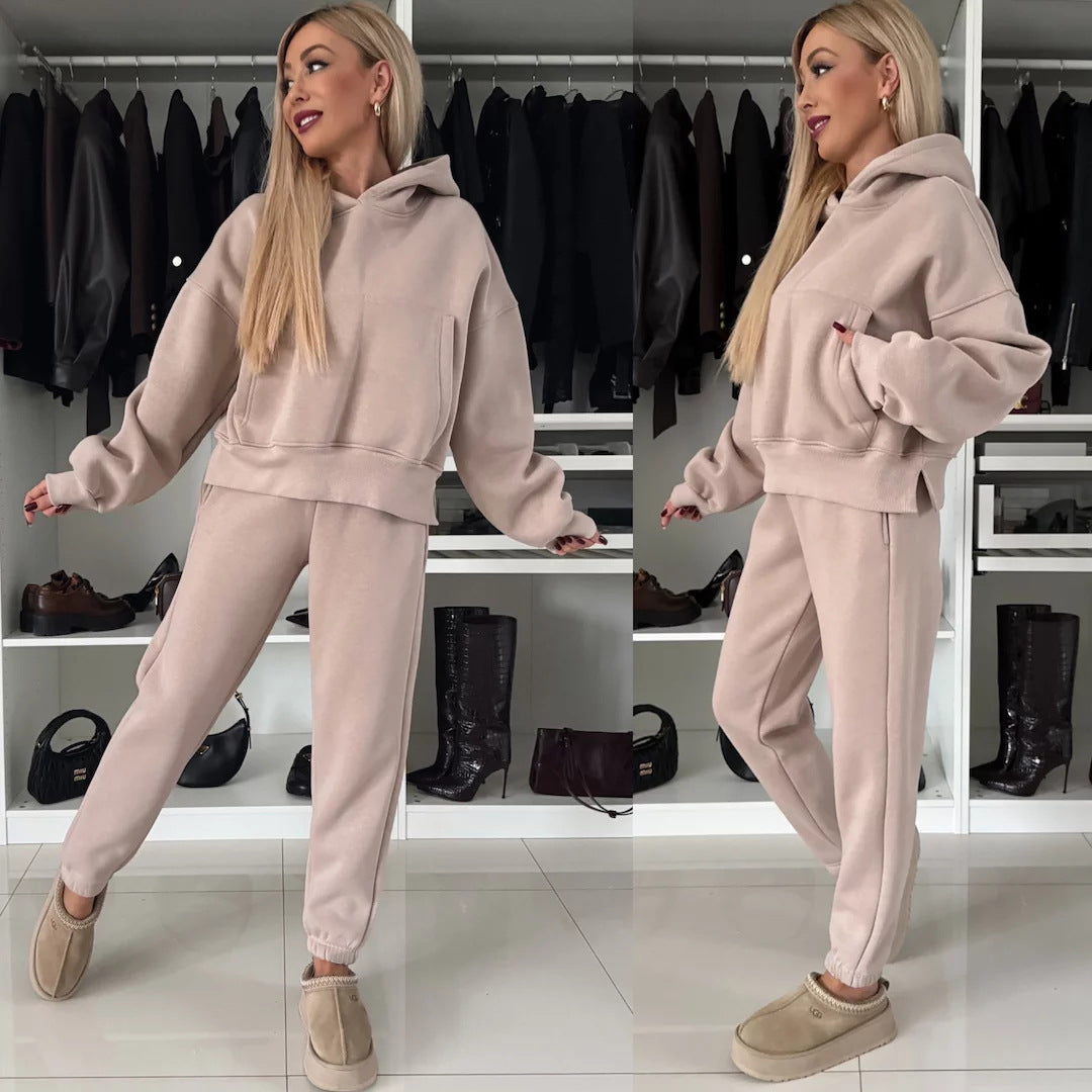 Dame afslappet hoodie og joggingbukser sæt med elastisk talje Stilla