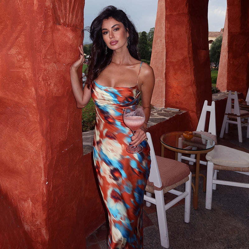 Dame Elegant Gulvlængde Kjole med justerbare Spaghetti-stropper Stilla