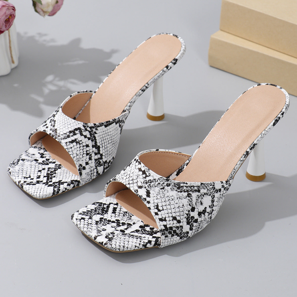 Dame Åbne High Heel Pantoletten med mode Slange-Design og behagelig Indersål Stilla