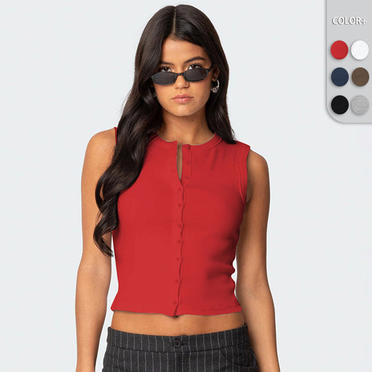 Dame Cropped top med knaplukning og tætsiddende pasform Stilla