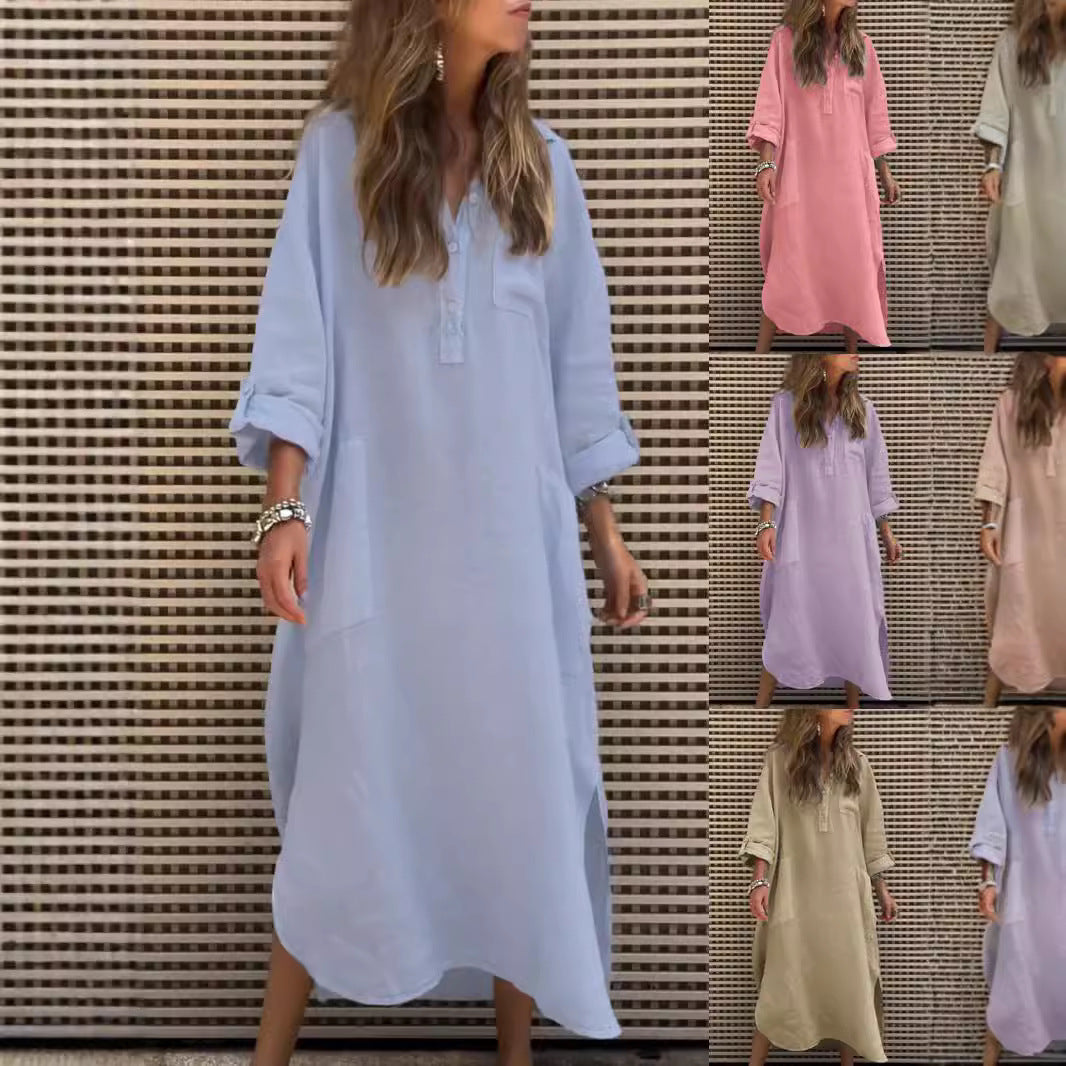 Dame afslappet linnedkjole med praktiske lommer Stilla