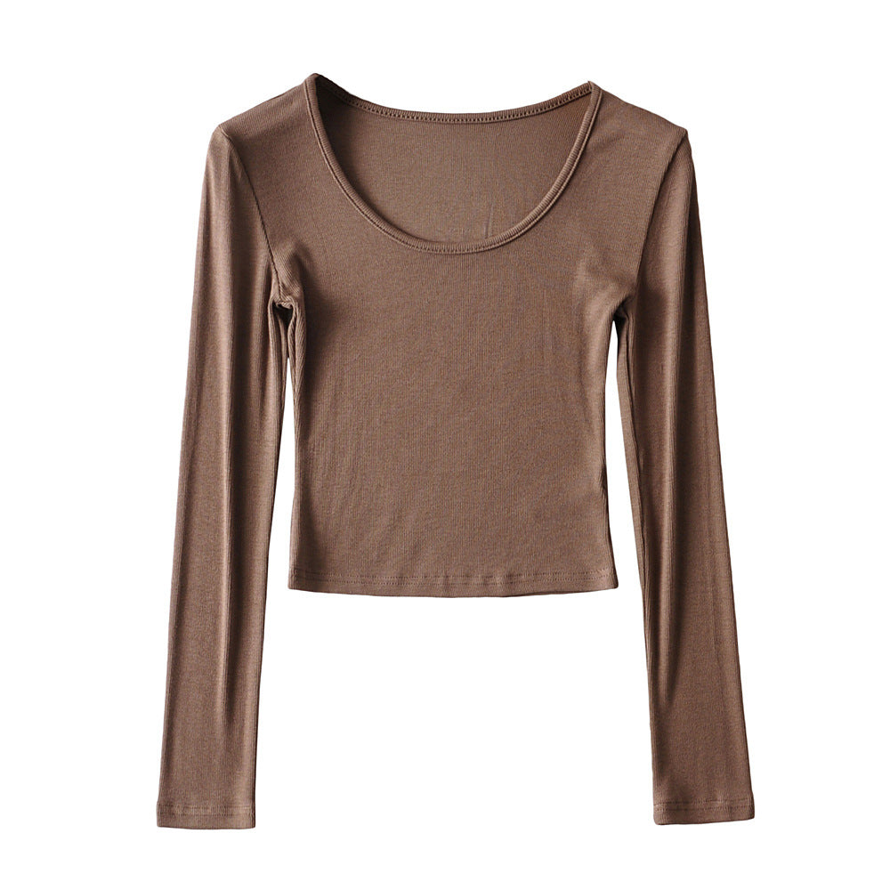 Dame afslappet langærmet cropped shirt med rund udskæring og figursyet snit Stilla