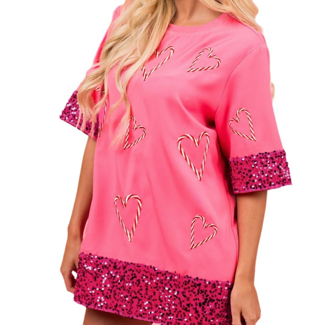 Dame afslappet oversized kjole med glimmerdetaljer og hjerte-design Stilla