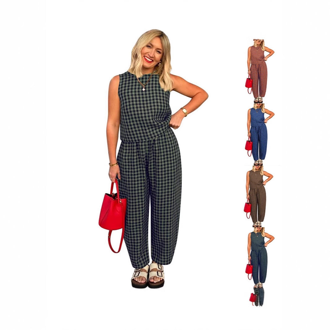 Dame jumpsuit med ternet mønster og afslappet pasform Stilla