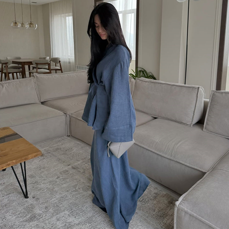 Dame Elegant Kimono-Style Jakke af let hør Stilla