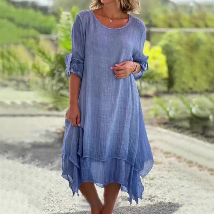 Dame afslappet sommerkjole med asymmetrisk kant og luftige ærmer Stilla