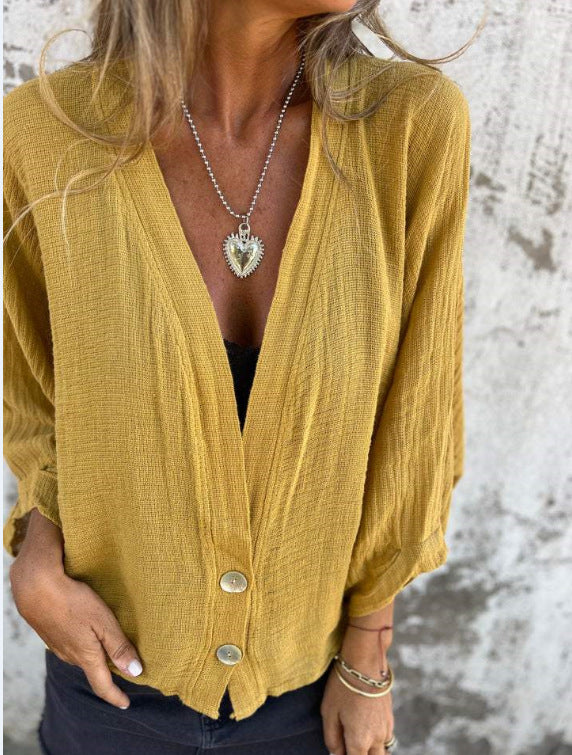 Dame afslappet cardigan med knapdetaljer og 3/4-ærmer Stilla