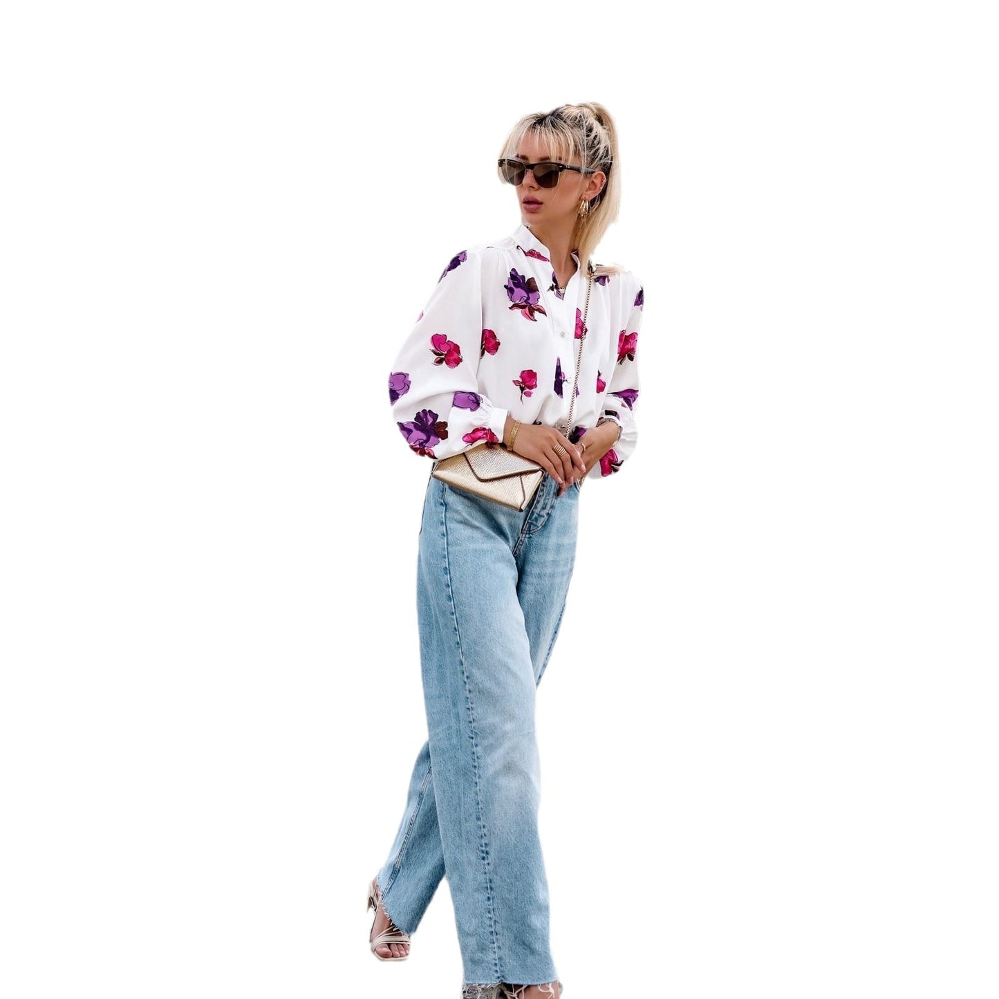 Dame elegant bluse med floraltrykt Stilla