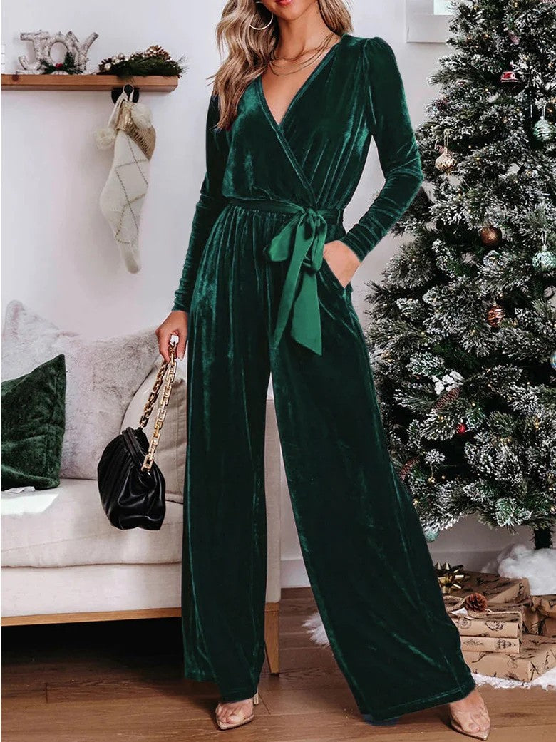 Dame Elegant Jumpsuit i fløjlsagtig udseende med figursyet snit Stilla
