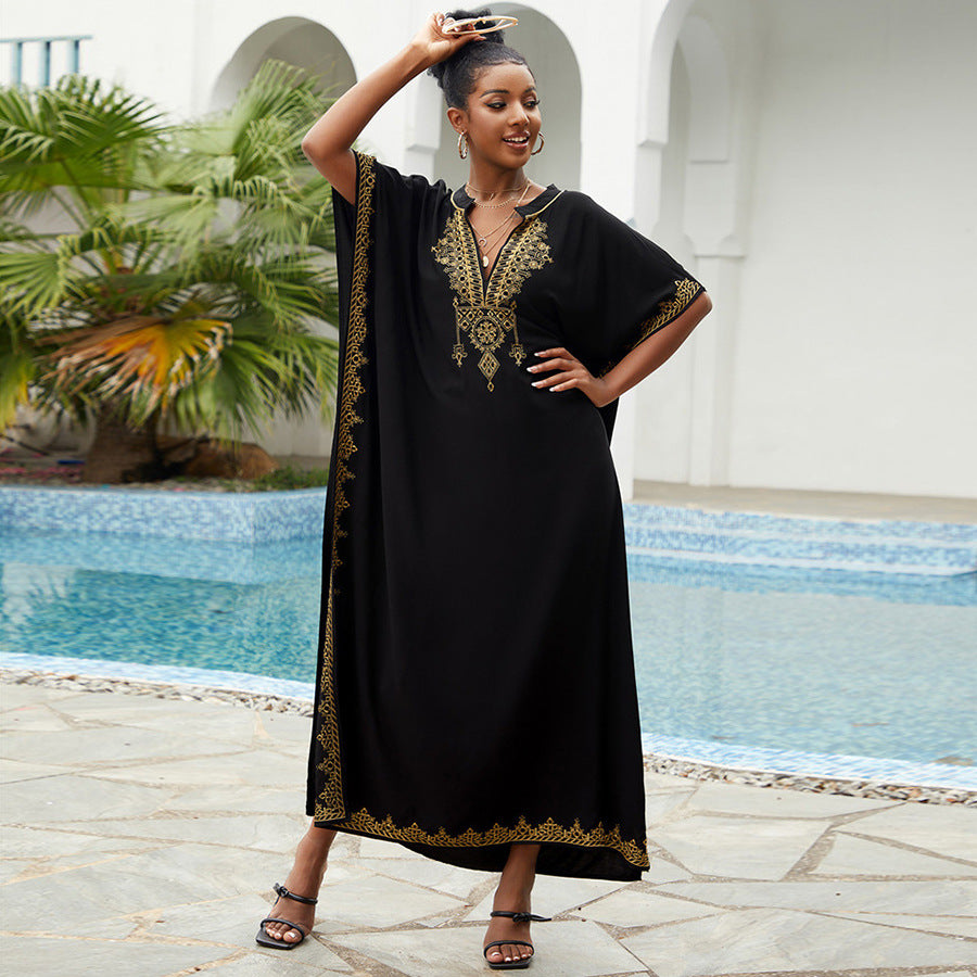 Dame elegant Kaftan-kjole med kunstneriske dekorationer og sidelængdesplit Stilla