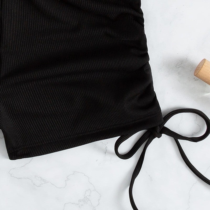 Dame Crop-Top og Shorts Sæt med justerbar Talje Stilla