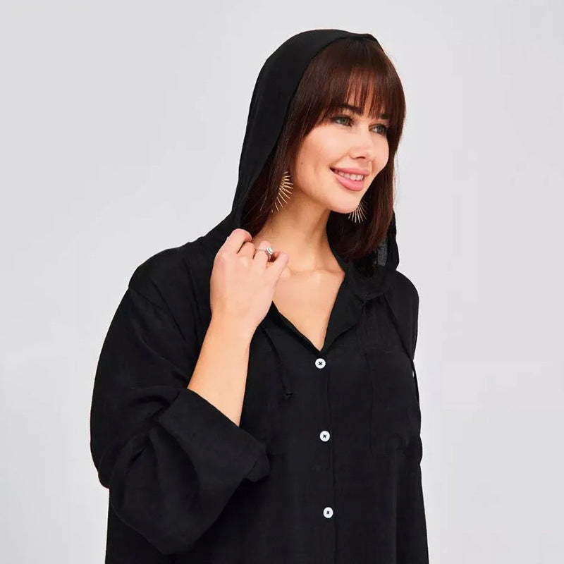 Dame afslappet skjortekjole med brystlommer og lange ærmer Stilla