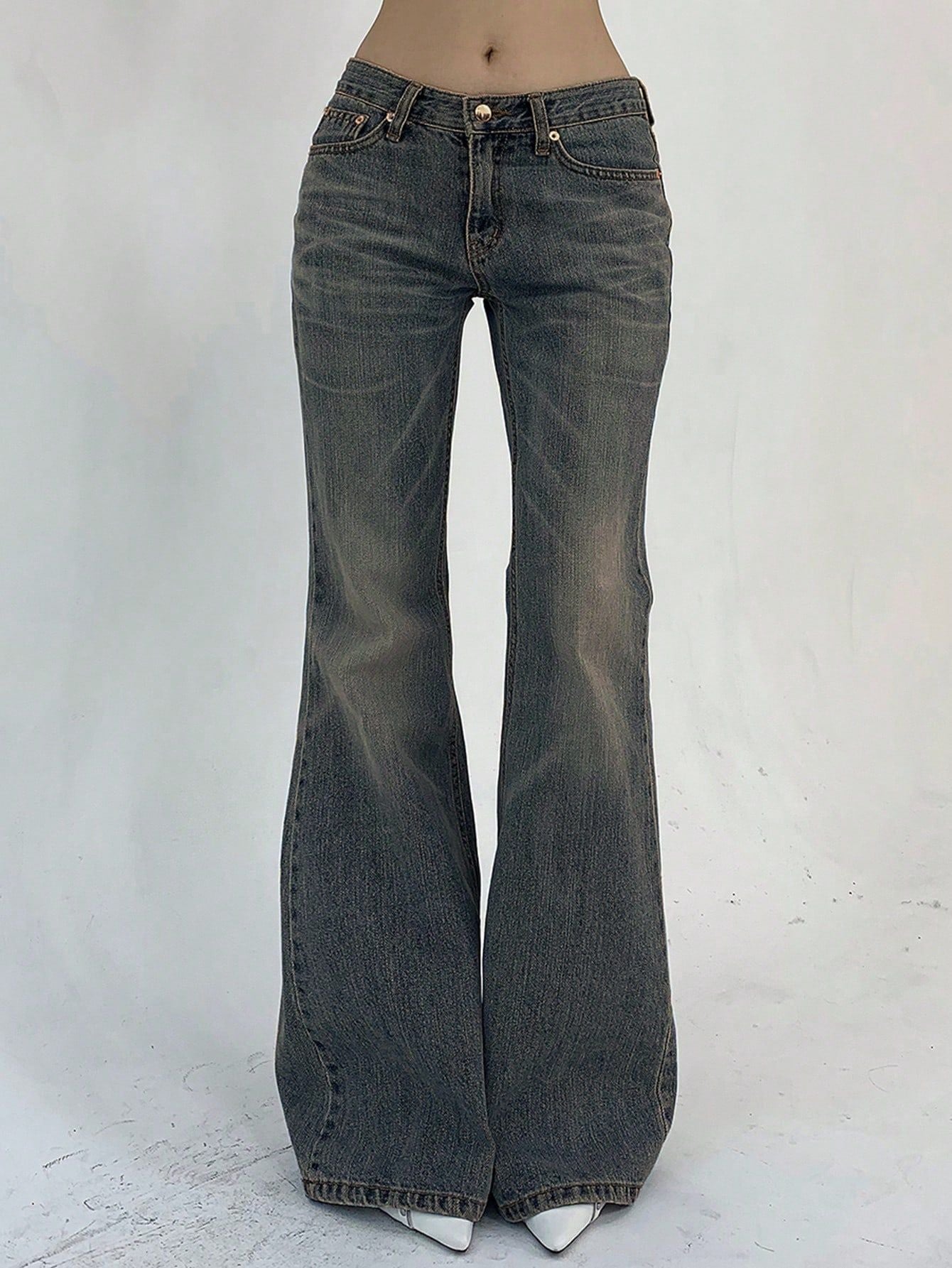 Dame Flared Jeans med høj talje og let Used-Look Stilla