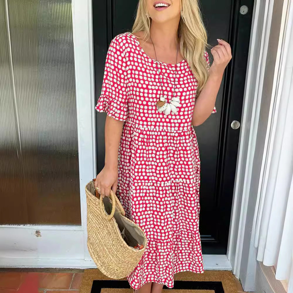 Dame afslappet maxikjole i let bomuldsstof med moderigtigt prikkedesign Stilla