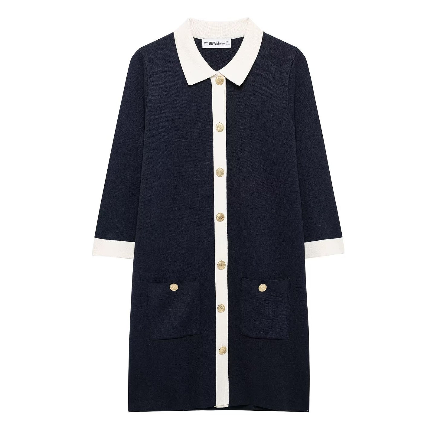 Dame Elegant Button-Up Skjorte Kjole med Kontrast Detalje Stilla