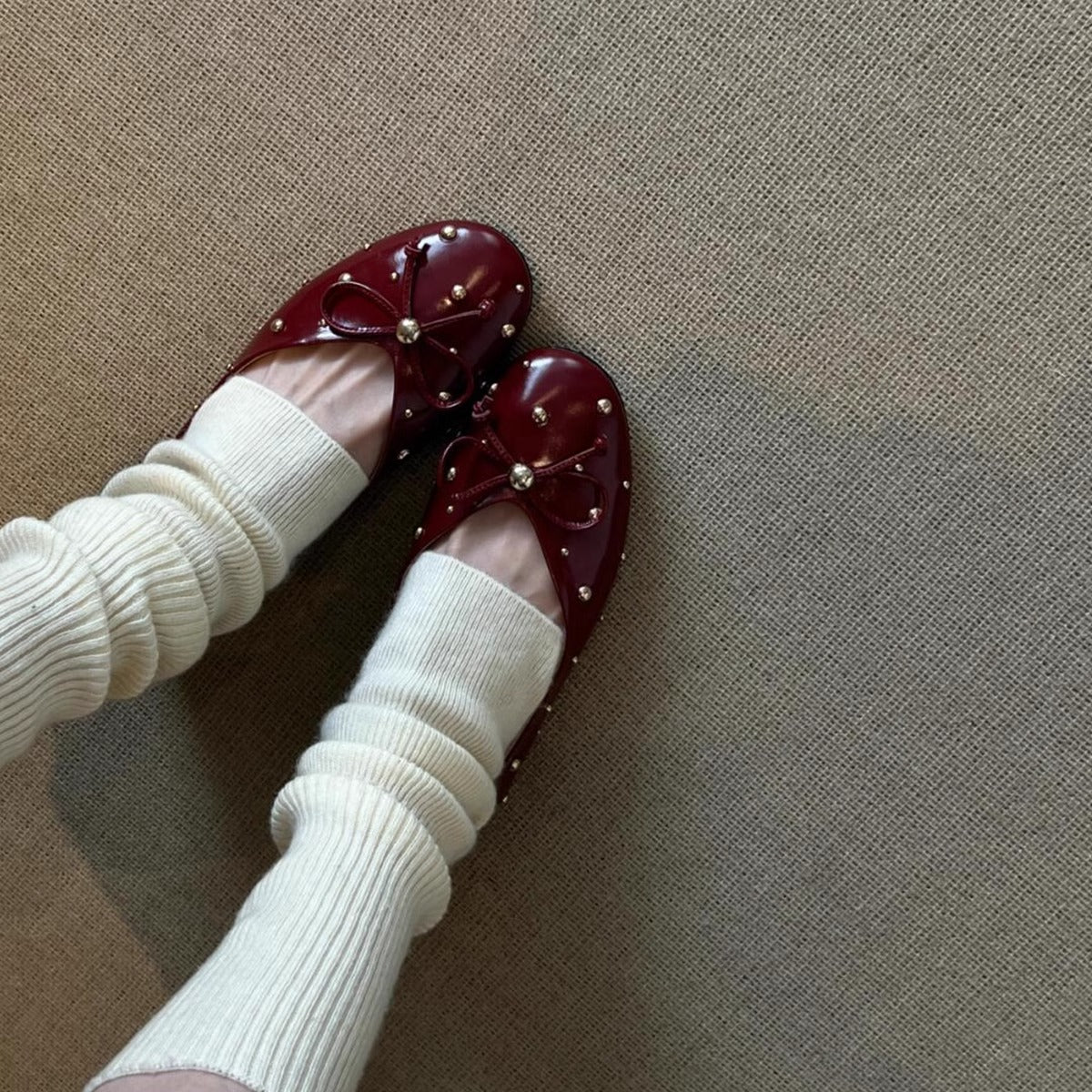 Dame Dekoreret Bue-Detalje Ballerina Flats Stilla