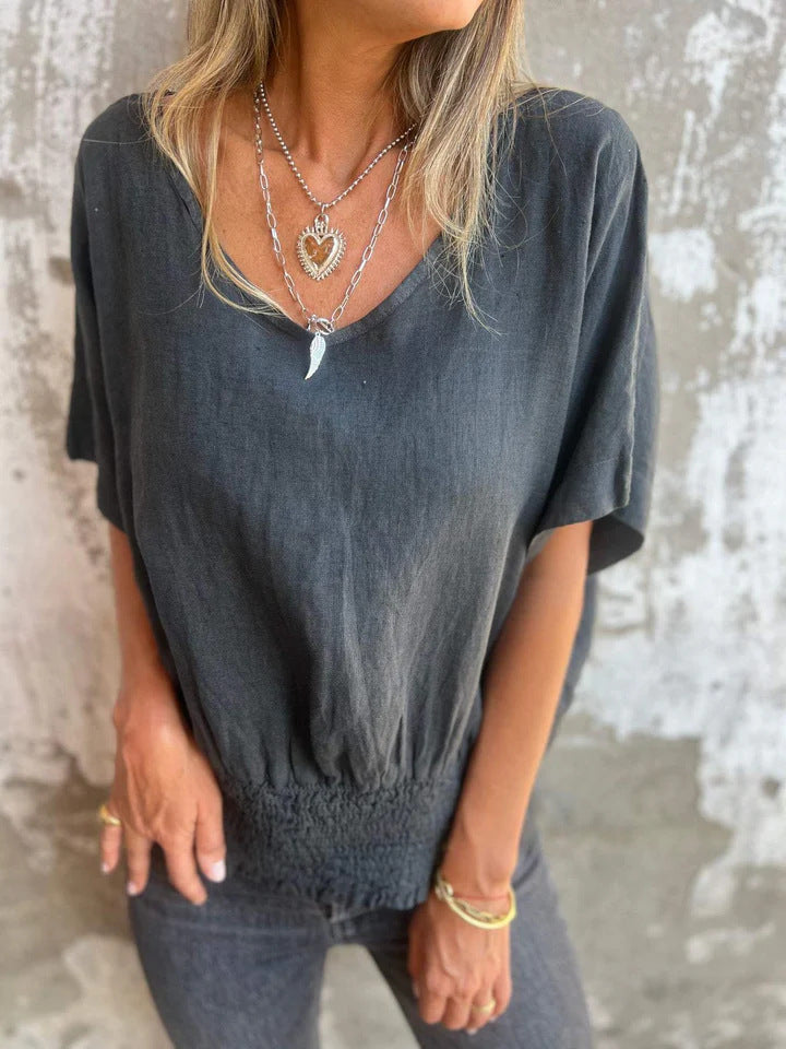 Dame afslappet oversized shirt med elastisk talje Stilla