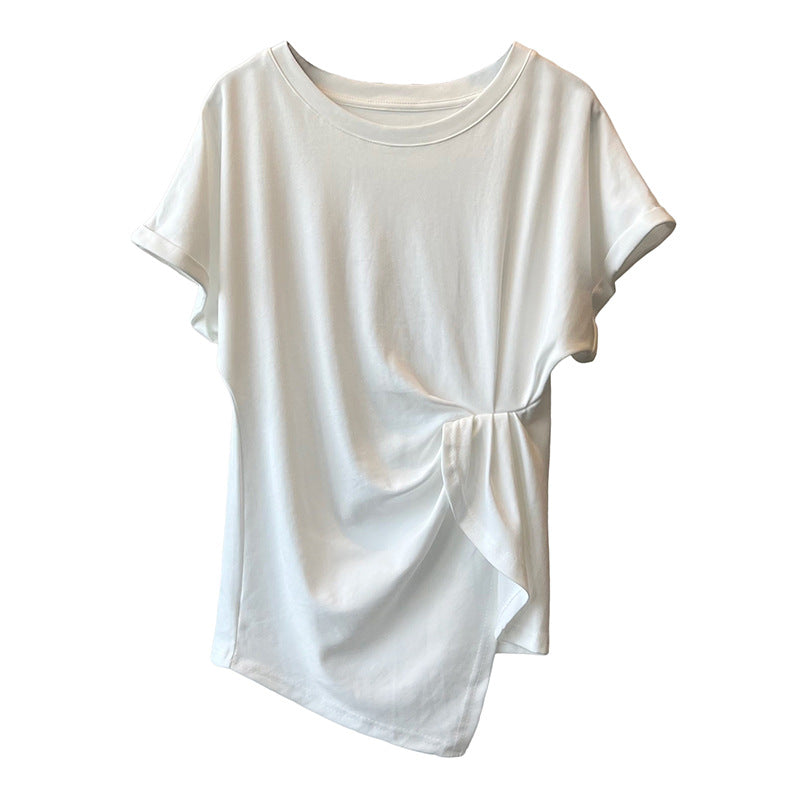 Dame afslappet knude t-shirt lavet af kvalitets bomuld med rullet ærme Stilla