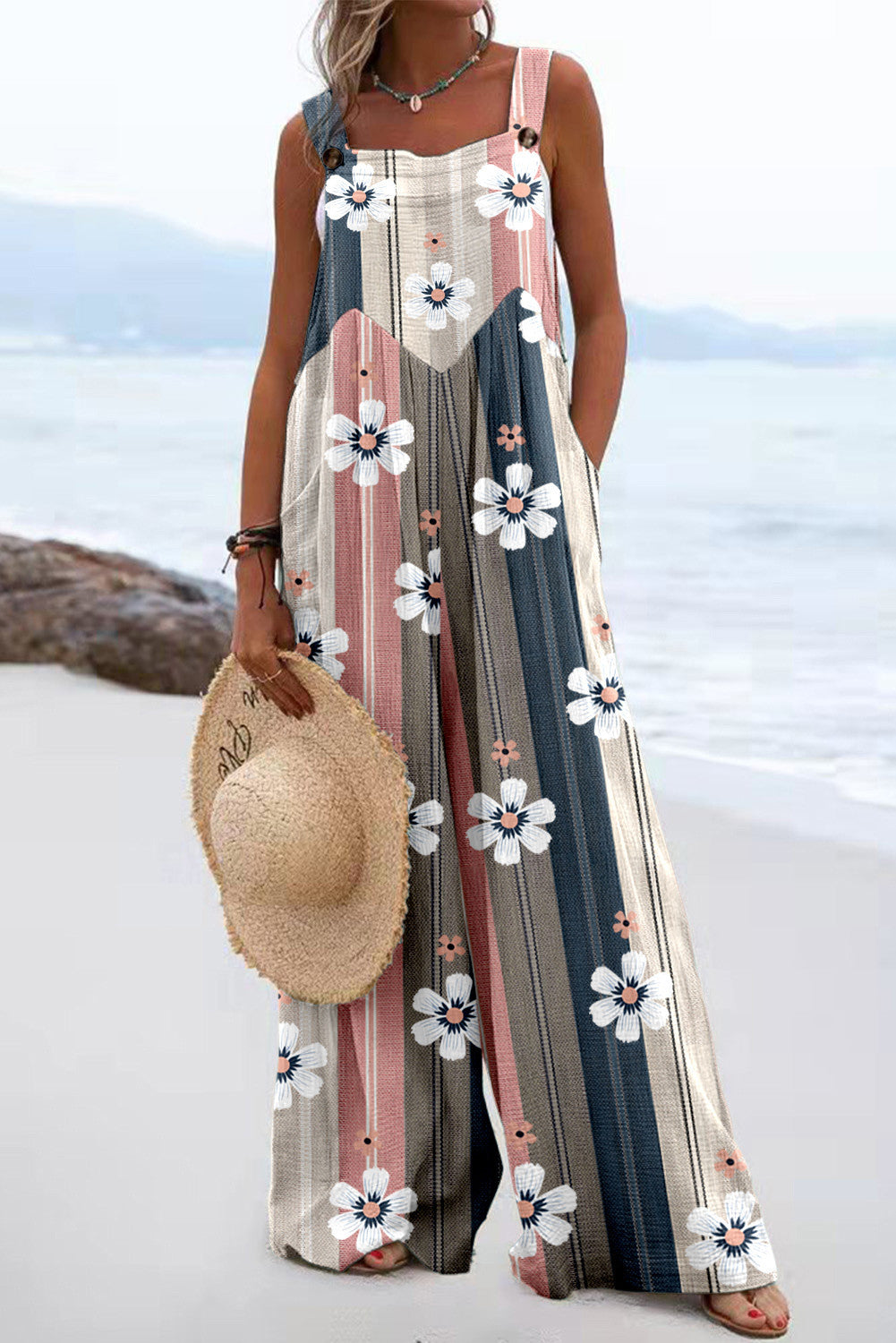 Dame Løs Jumpsuit med floraltryk og bredt ben Stilla