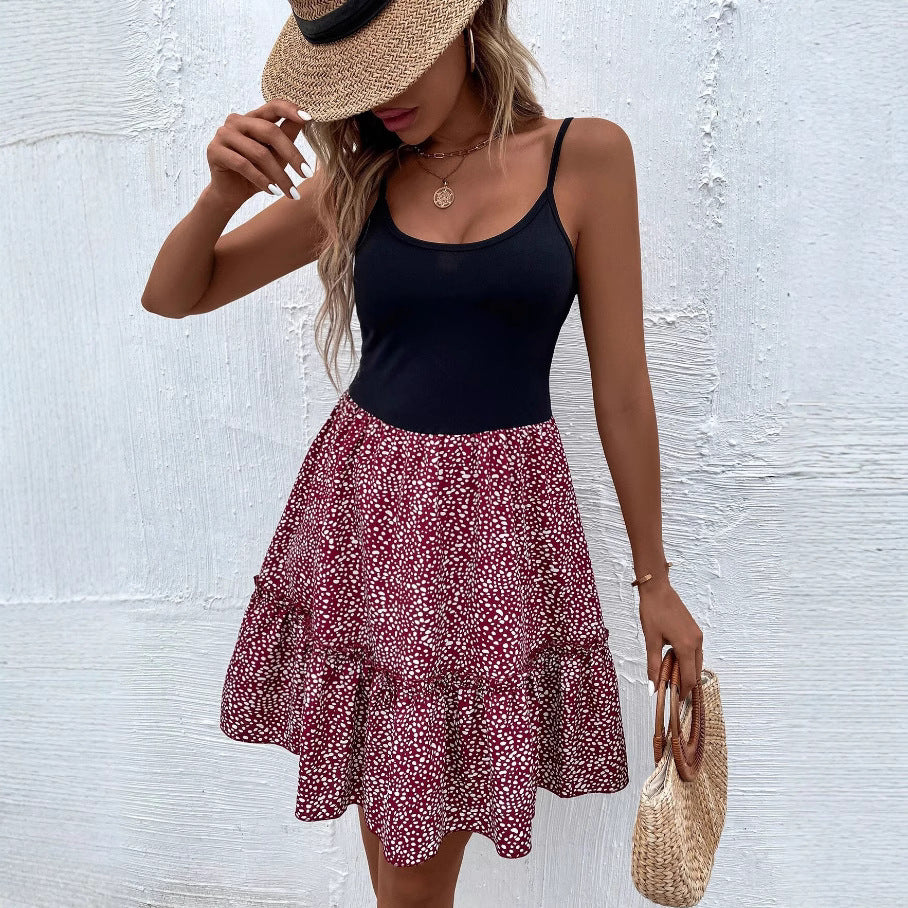 Dame A-linje Blomster Swing Kjole med Spaghetti Stropper Stilla