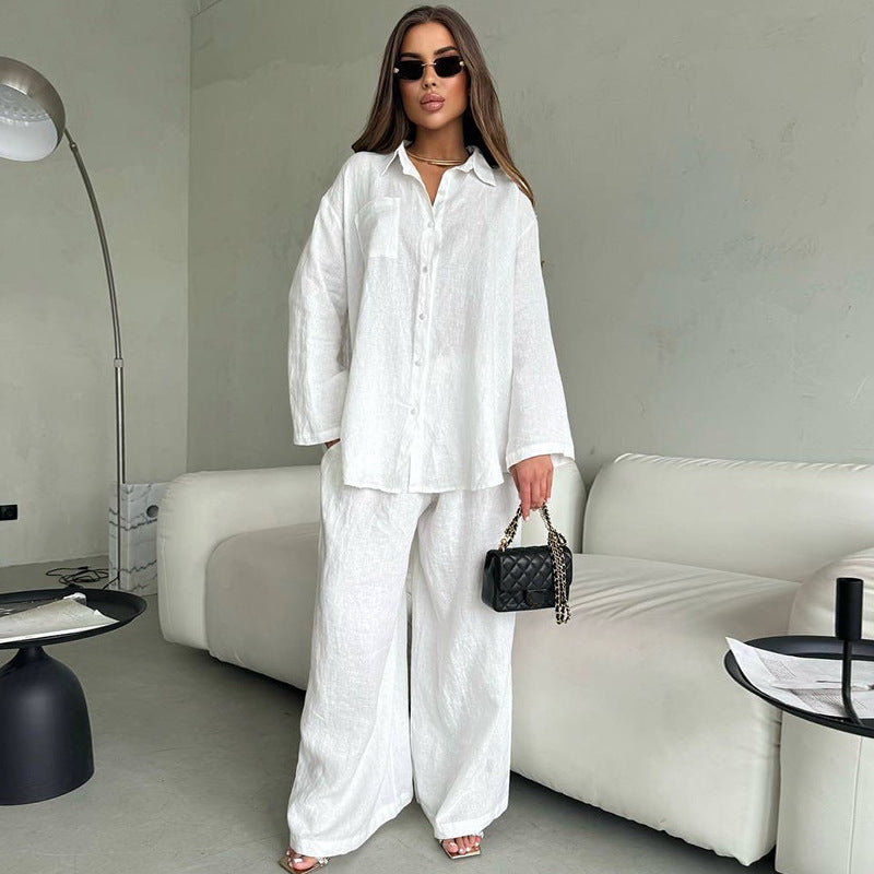 Dame afslappet hør-to-dels sæt med rummelig top og palazzo-bukser Stilla