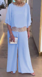 Damer Elegant Jumpsuit med glitrende pailletbånd og løstsiddende overdel Stilla