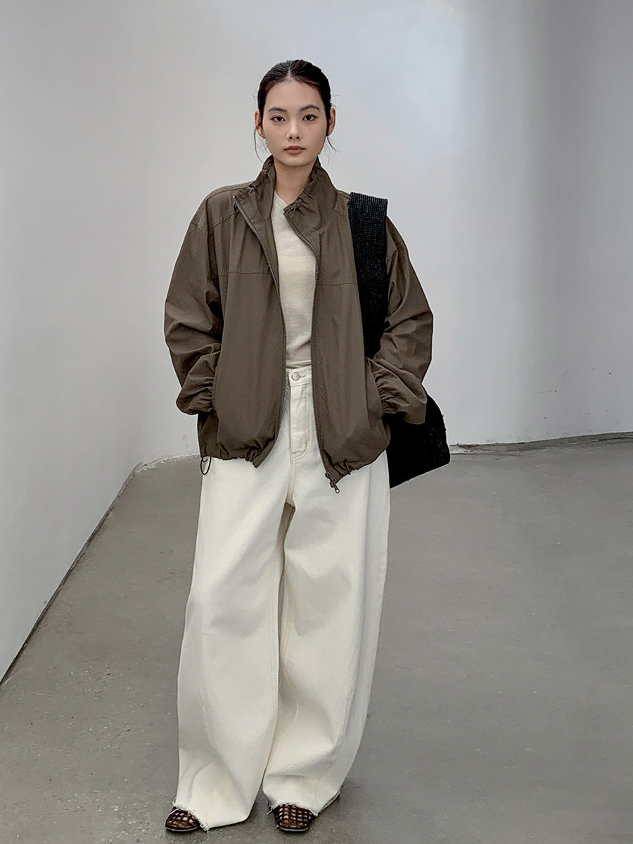 Dame afslappet overgangsjakke med høj krave og elastiske manchetter Stilla