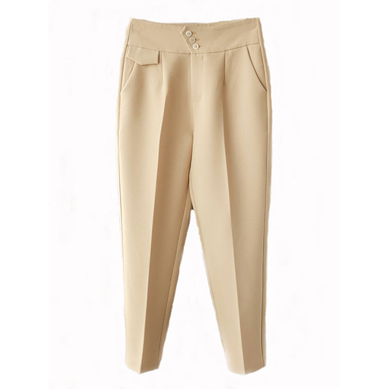 Dame elegant høj talje bukser med knapdetaljer og smal benform Stilla