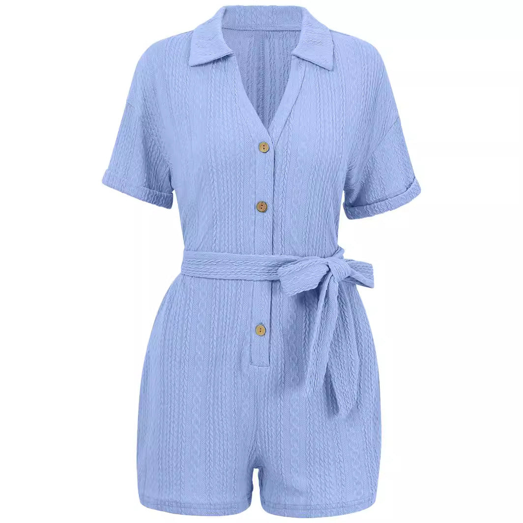 Dame afslappet jumpsuit med elegant krave og taljebælte Stilla