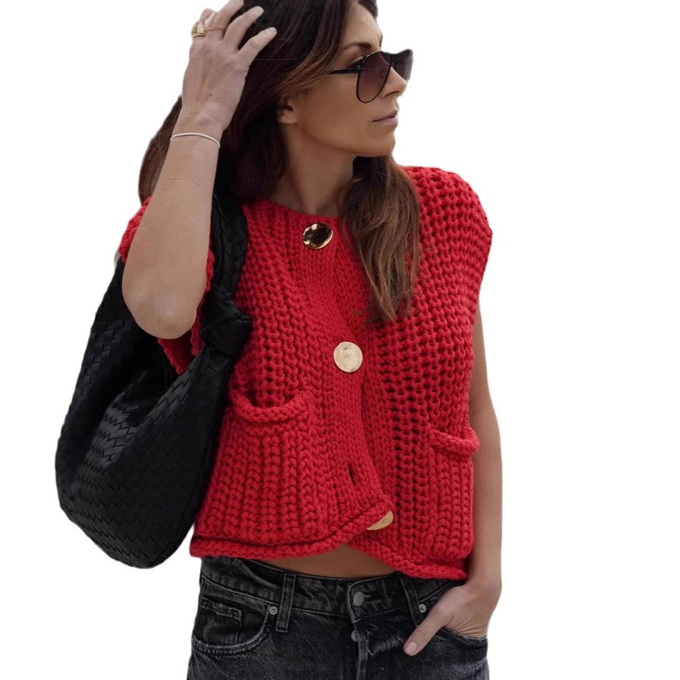 Dame strik-vest med elegant mønster og afslappet skæring Stilla