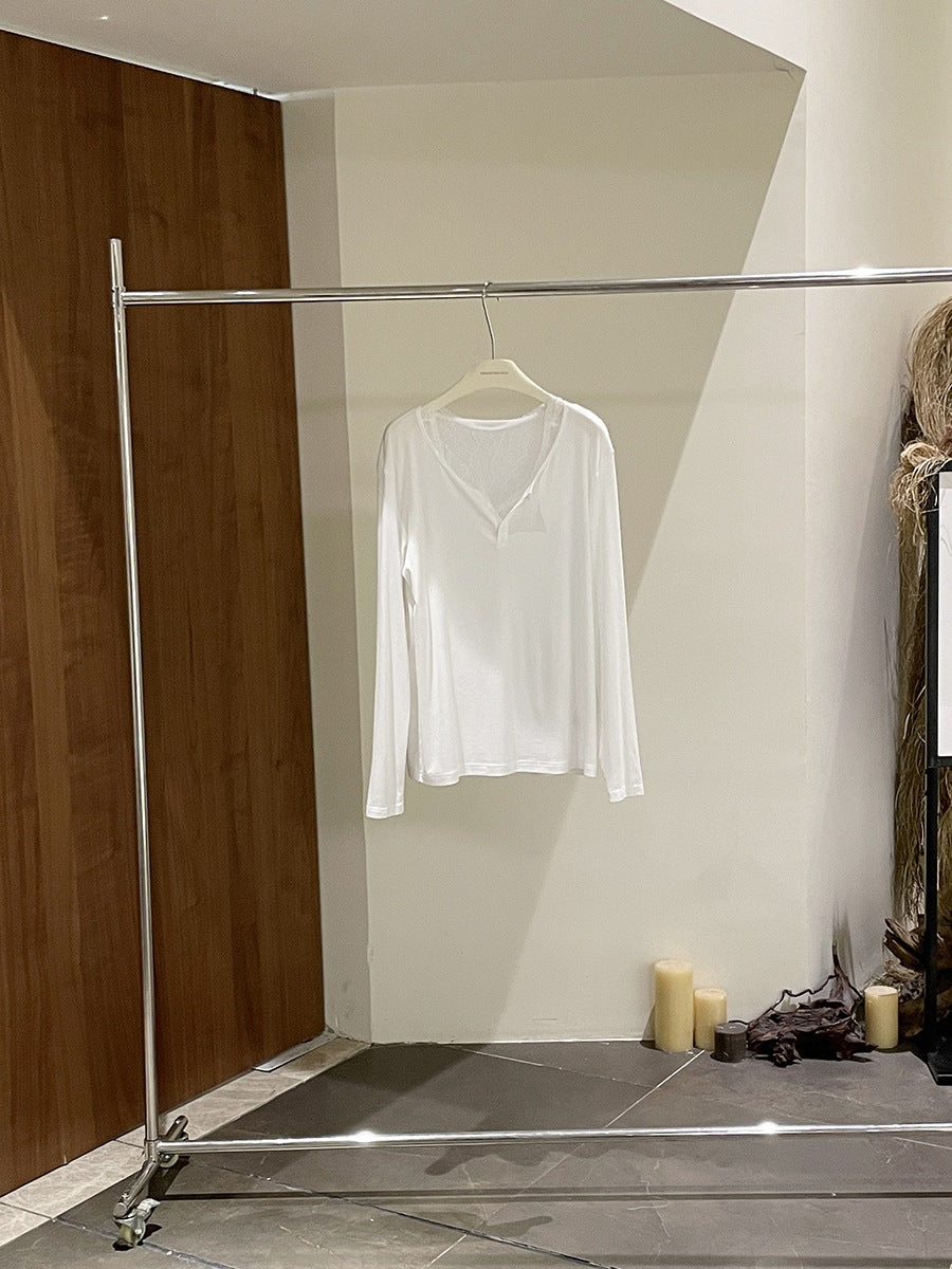 Dame afslappet langærmet skjorte med diskret knaplukning og højkvalitets bomuldsblanding Stilla