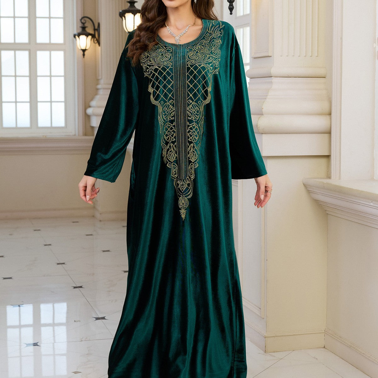 Dame elegant Kaftan med kunstnerisk broderi og bred pasform Stilla