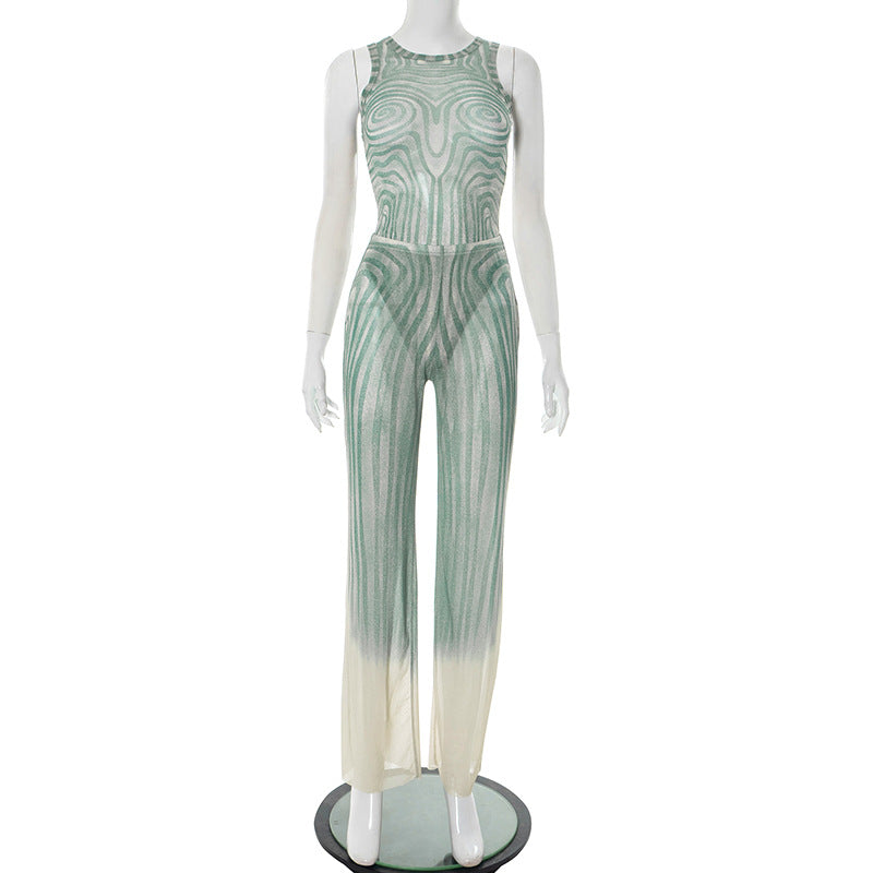 Dame Elegant Jumpsuit med grafisk design og bredt ben Stilla