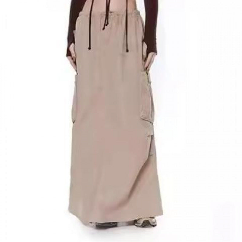 Dame Cropped Langærmet Top med Snortræk-detaljer og Cargo-Maxiskørt Stilla