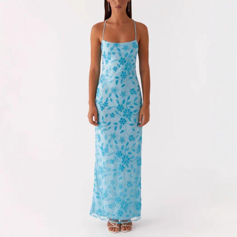 Dame Elegant blomsterkjole med fine spaghetti-stropper Stilla