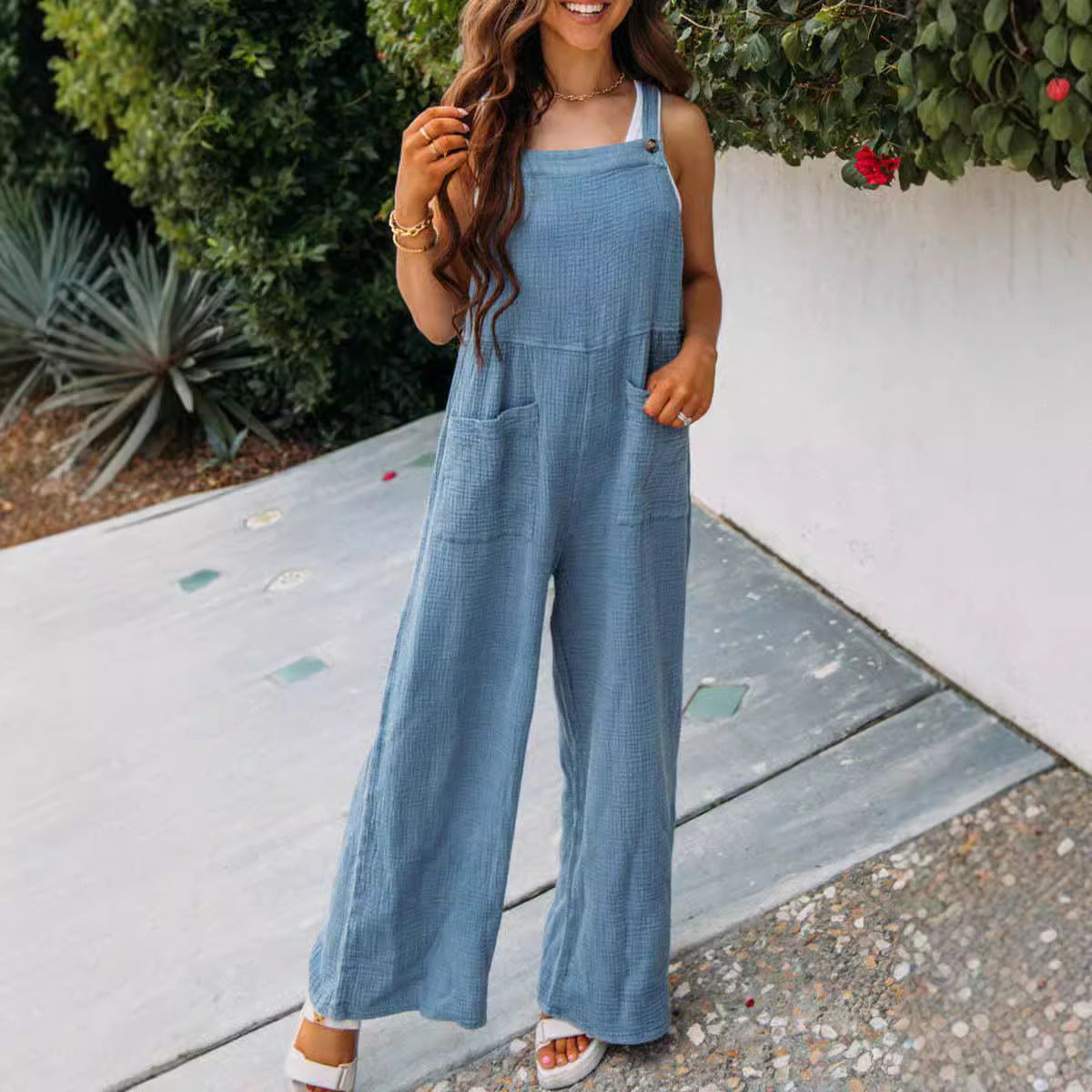 Dame afslappet jumpsuit med praktiske lommer og bred pasform Stilla