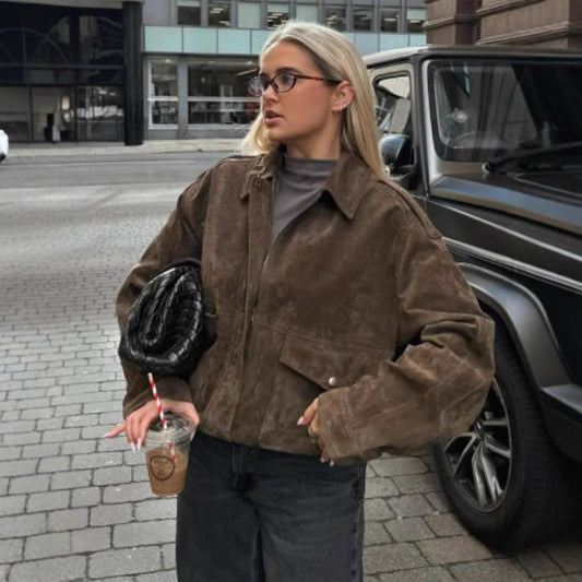 Dame Cropped Sædjakke med afslappet pasform og praktiske lommer Stilla