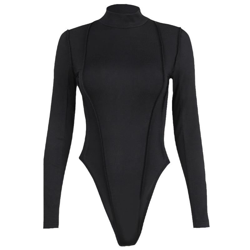 Dame Langærmet Bodysuit med høj krave og elegance Rib design Stilla