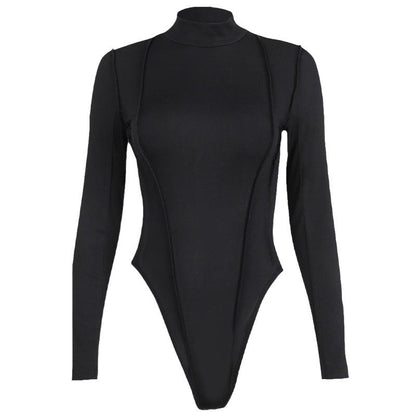 Dame Langærmet Bodysuit med høj krave og elegance Rib design Stilla