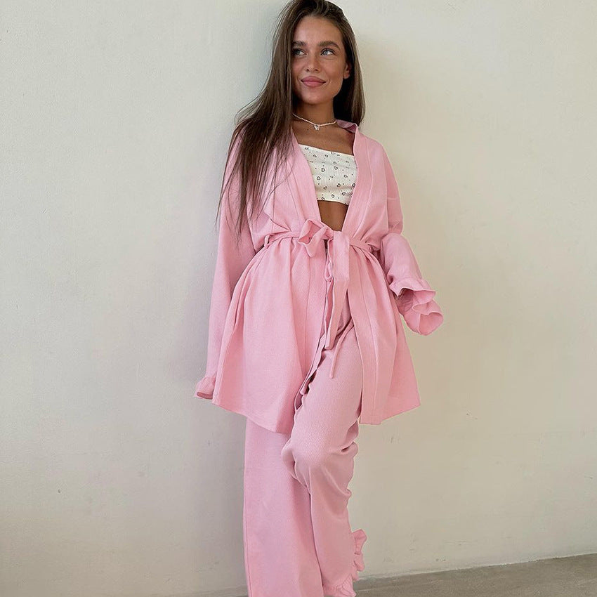 Dame afslappet lounge-sæt med afslappet kimono-top og rummelig bukser Stilla