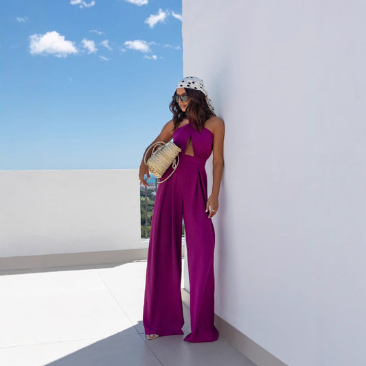 Dame Elegant Jumpsuit med dyb V-udskæring og sidelommer Stilla